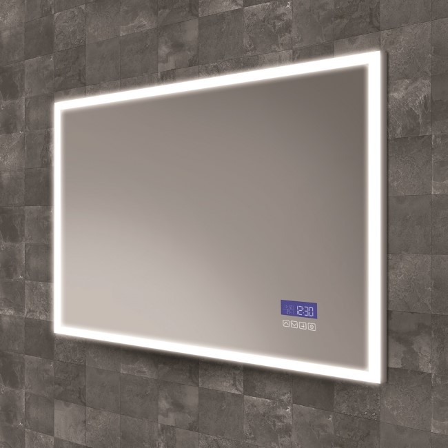 Rectangular LED Heated Bathroom Mirror with Digital Display, Bluetooth & Shaver Socket 800 x 600mm- HiB Globe Plus 80