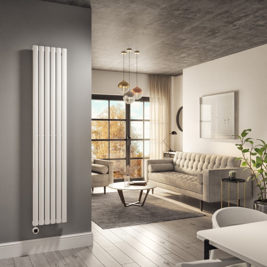 White Vertical Smart Electric Radiator with Wi-Fi Thermostat - 2000W - H1800xW354mm - Bathroom Safe