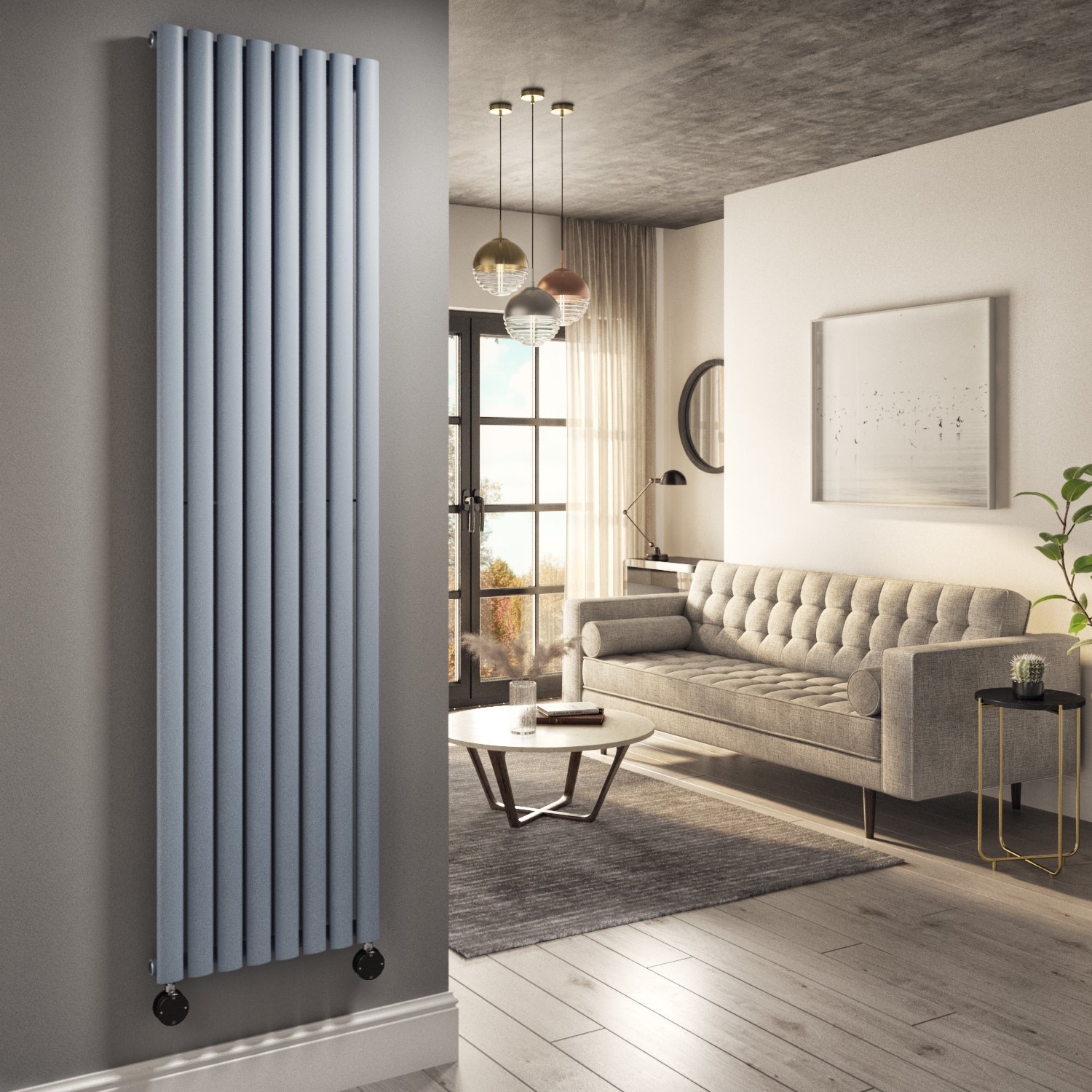 Electriq Grey Light Vertical Smart Electric Radiator With Wi-Fi Thermostat - 2400W - H1800xw472mm - Bathroom Safe