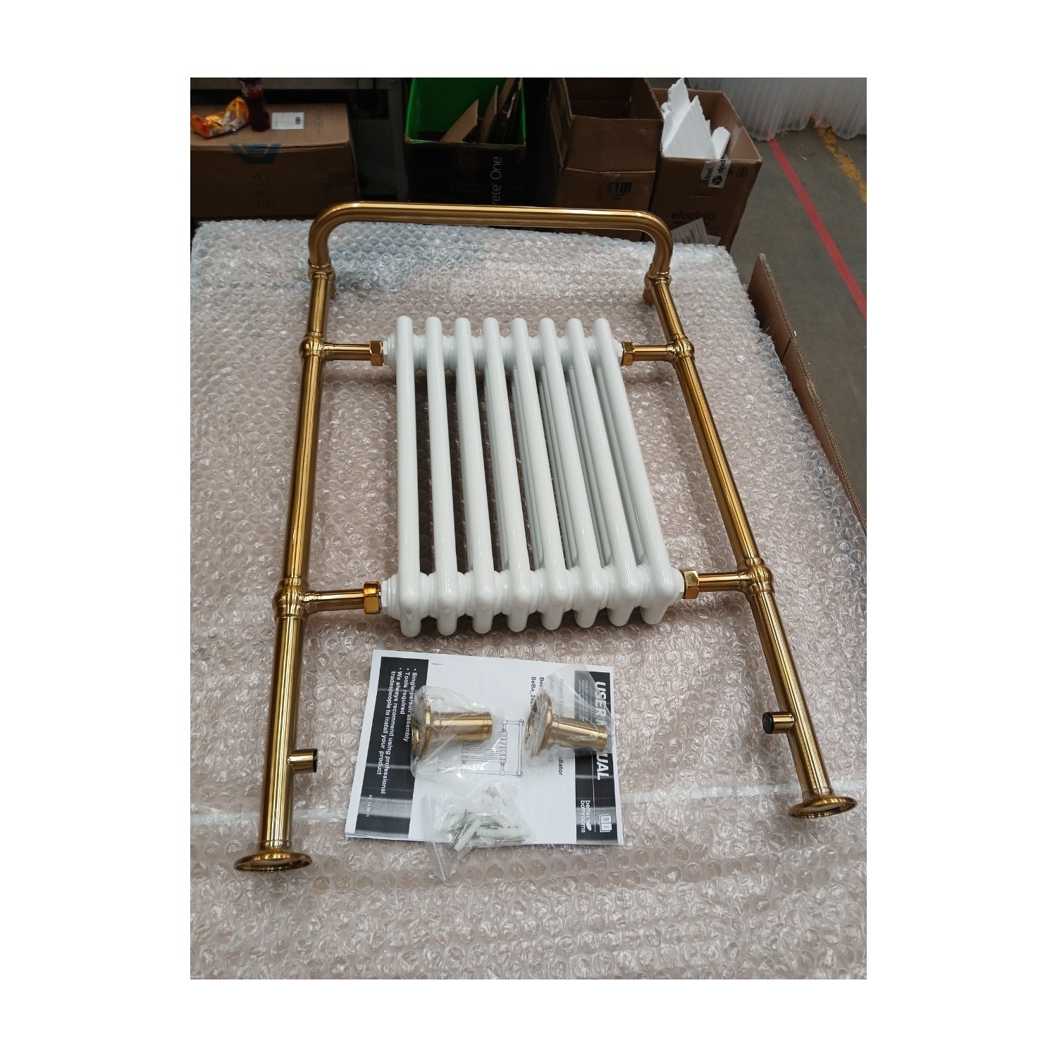 ALMOST PERFECT - White and Brass Traditional Column Radiator with Towel ...