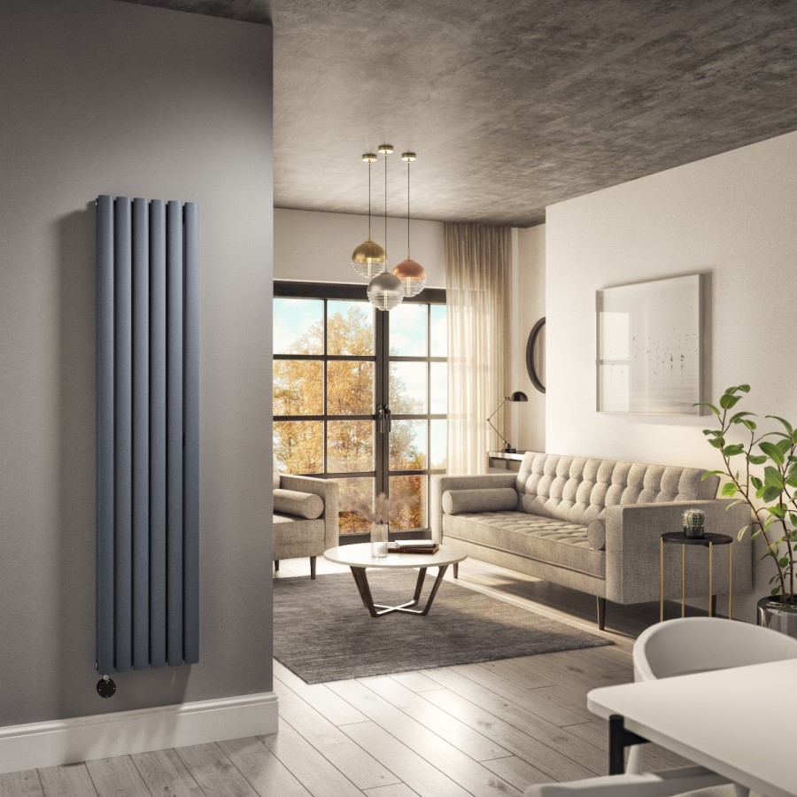 Anthracite Vertical Smart Electric Radiator with Wi-Fi Thermostat - 1200W - Double Panel H1600xW354mm - Bathroom Safe
