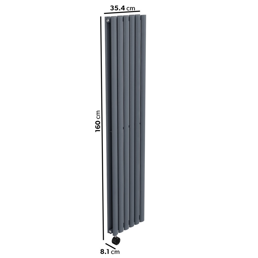 Anthracite Vertical Smart Electric Radiator with Wi-Fi Thermostat - 1200W - Double Panel H1600xW354mm - Bathroom Safe