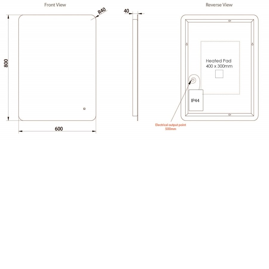 Rectangular Backlit Heated Bathroom Mirror with Lights 600 x 800mm- hib. Ambience 60