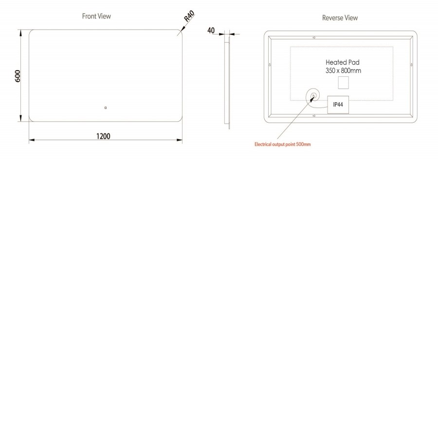 Rectangular Backlit Heated Bathroom Mirror with Lights 1200x600mm- hib. Ambience 120