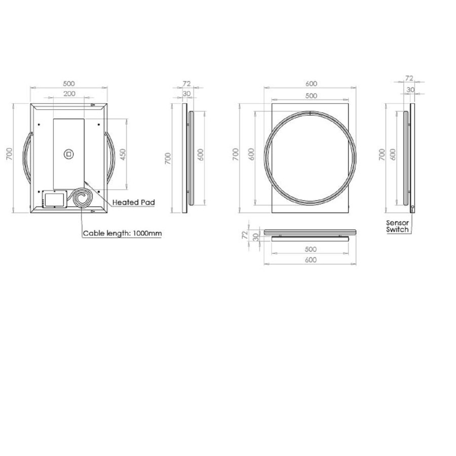 Chrome Round Heated Bathroom Mirror with Lights 500 x 700mm- hib. Solas 50
