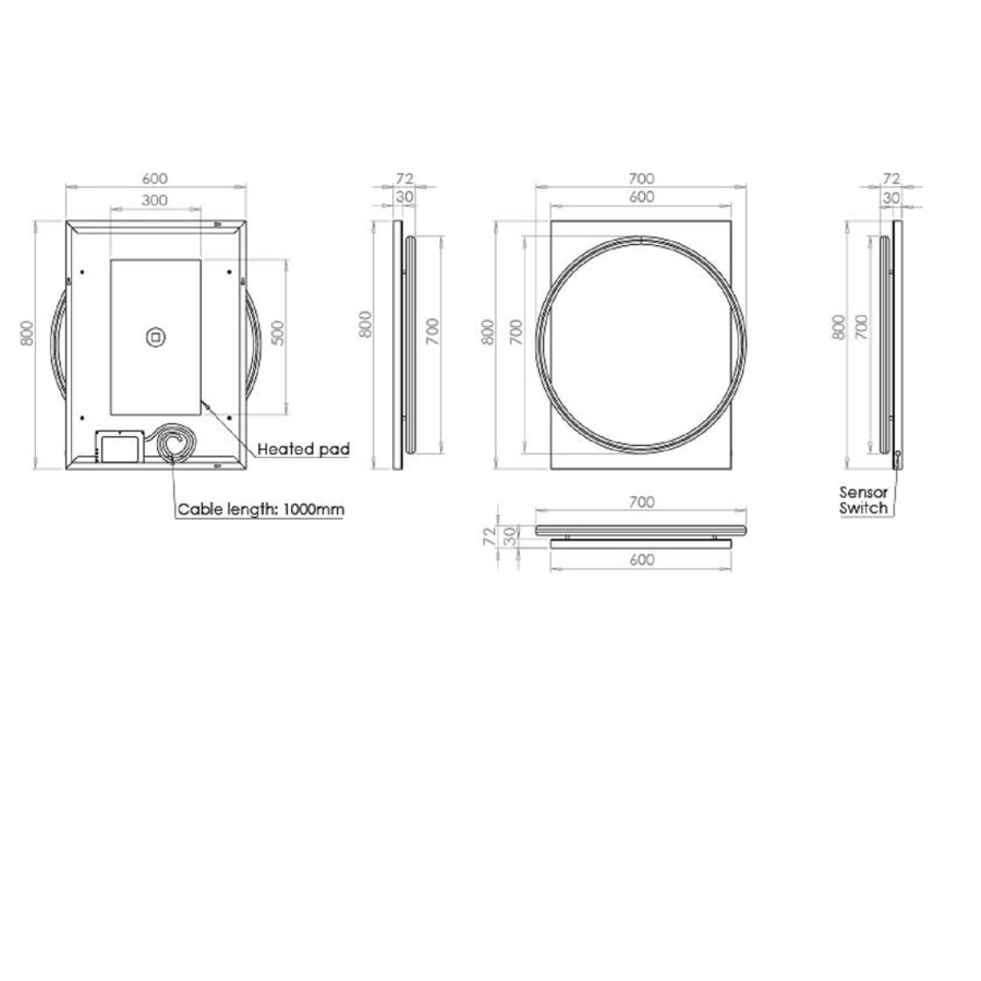 Chrome Round LED Bathroom Mirror with Demister 600 x 800mm- HiB Solas 60 
