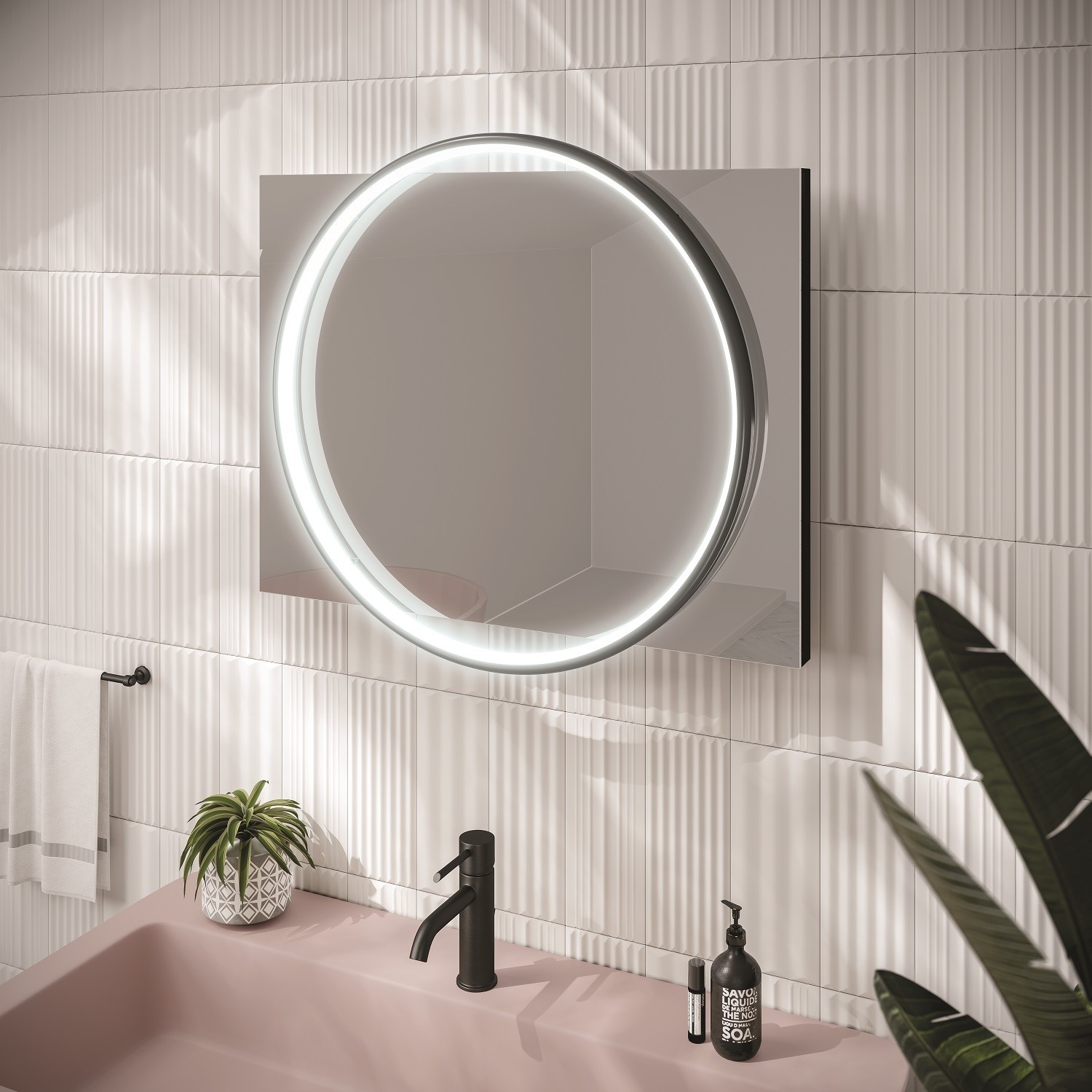 Black Round LED Bathroom Mirror with Demister 500 x 700mm HiB Solas 50 Better Bathrooms