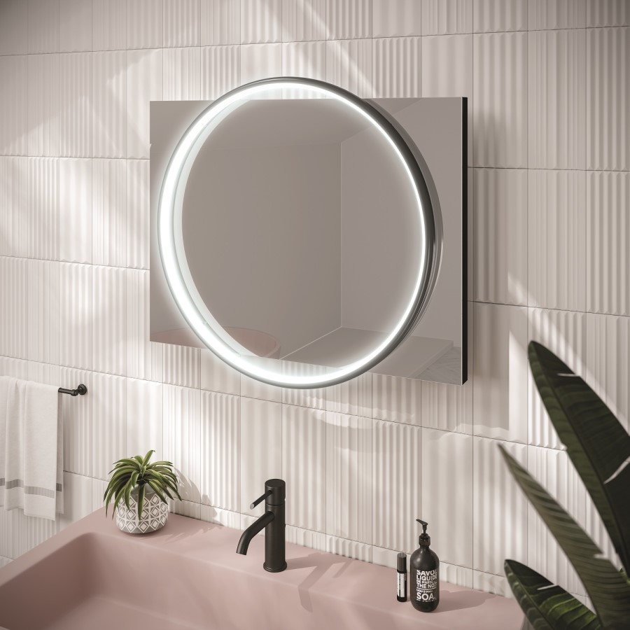 Black Round Heated Bathroom Mirror with Lights 600 x 800mm- hib. Solas 60