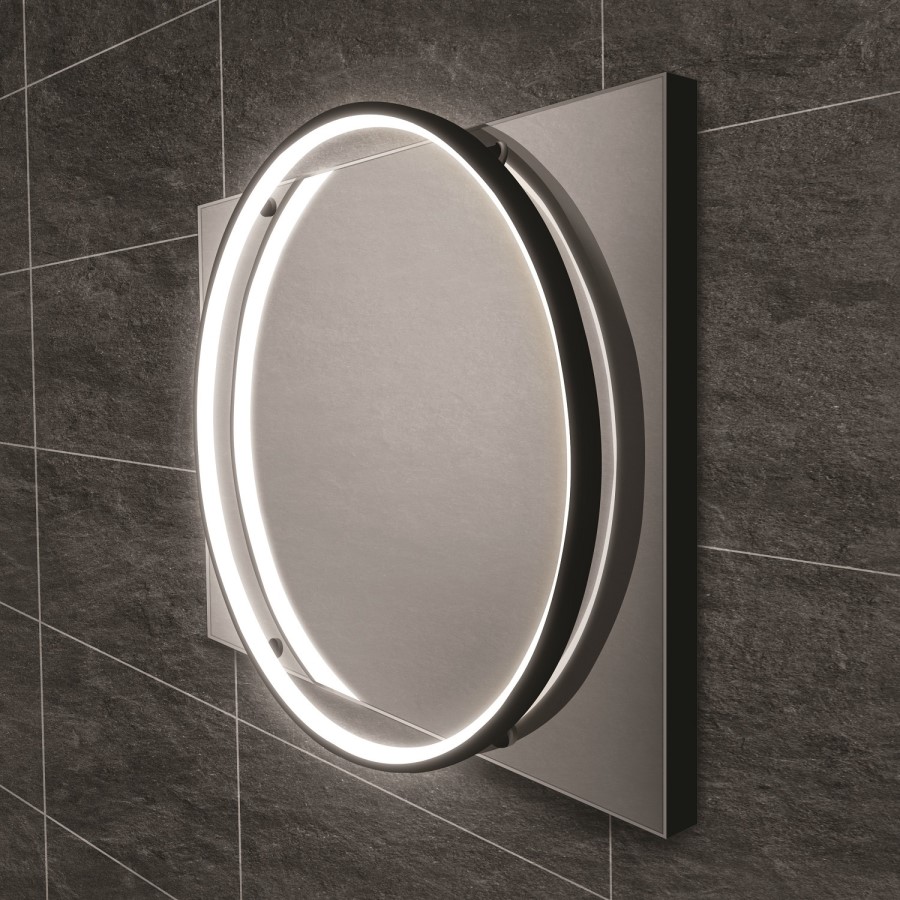 Black Round Heated Bathroom Mirror with Lights 600 x 800mm- hib. Solas 60