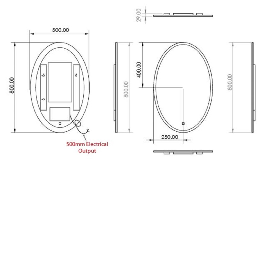 Oval Heated Bathroom Mirror with Lights 800 x 500mm- hib. Arena 80