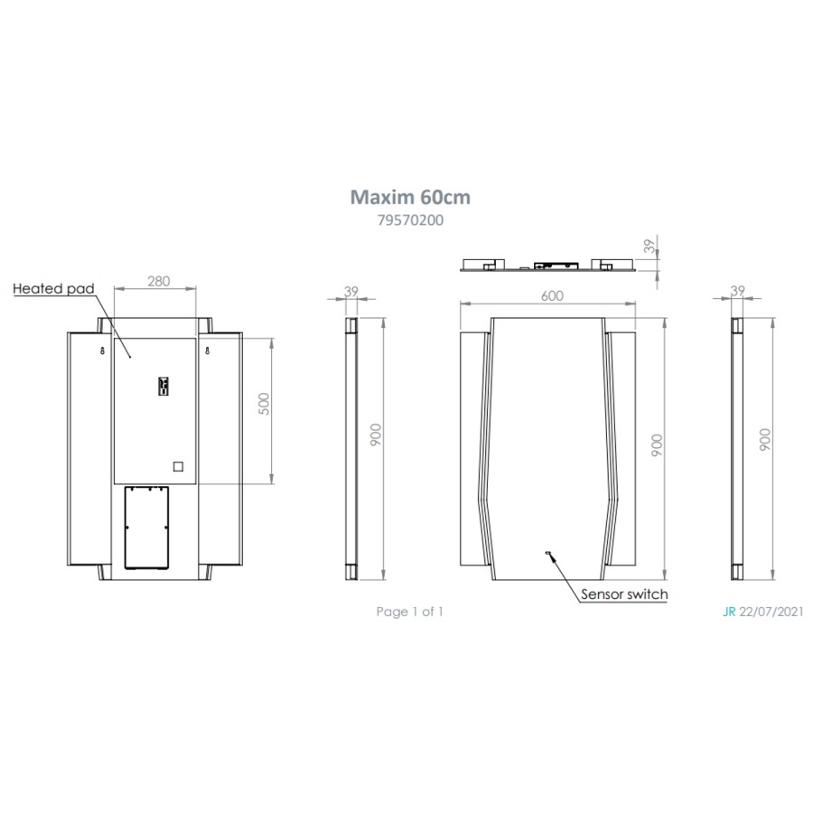 Arched LED Bathroom Mirror with Demister 600 x 900mm- HIB Maxim 60