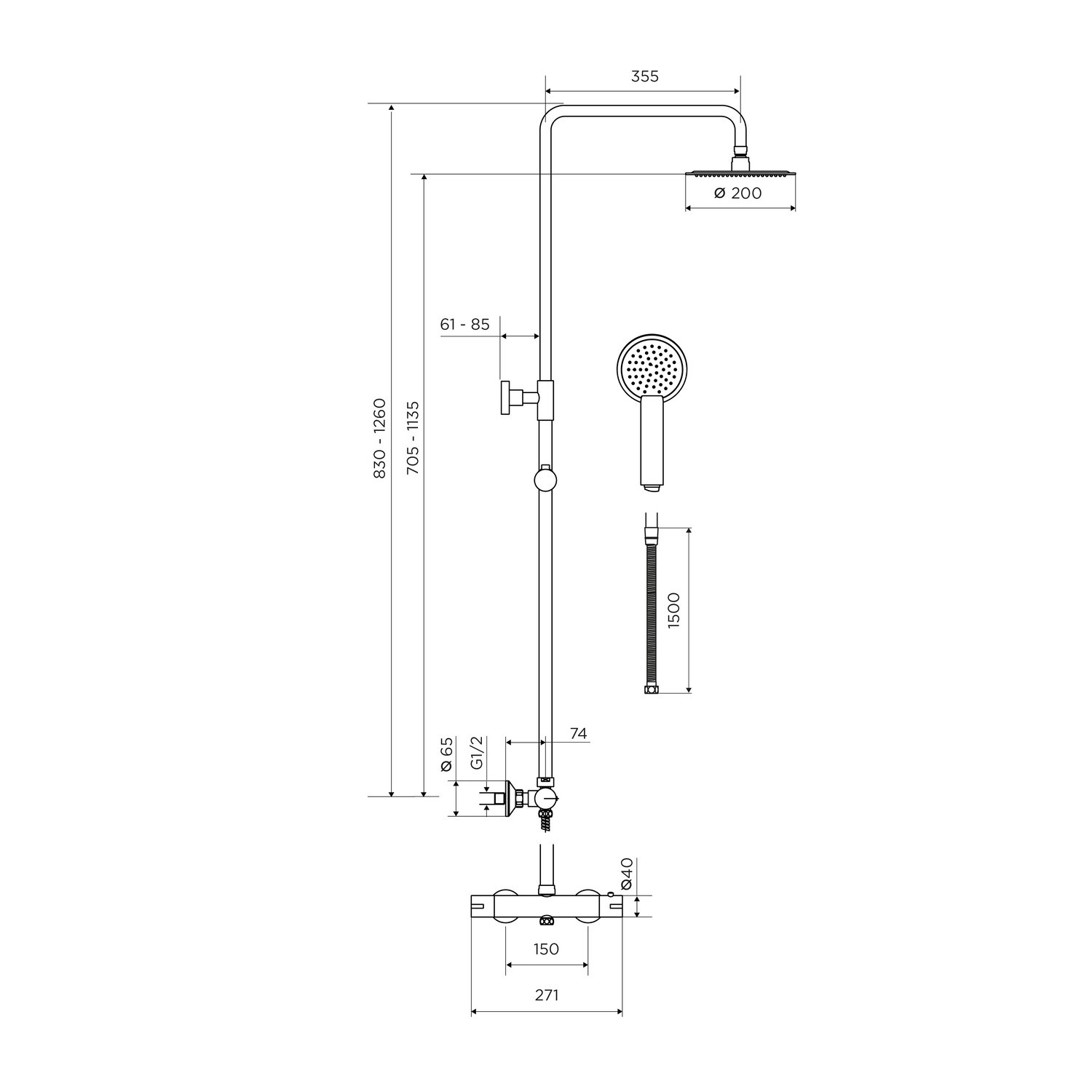 GRADE A1 Brass Thermostatic Mixer Bar Shower with Round Overhead