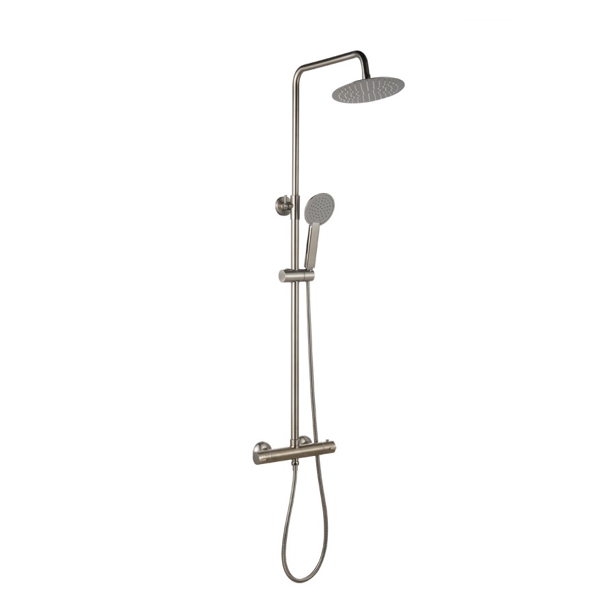GRADE A1 - EQUATE Round Thermostatic Shower Set Brushed Nickel