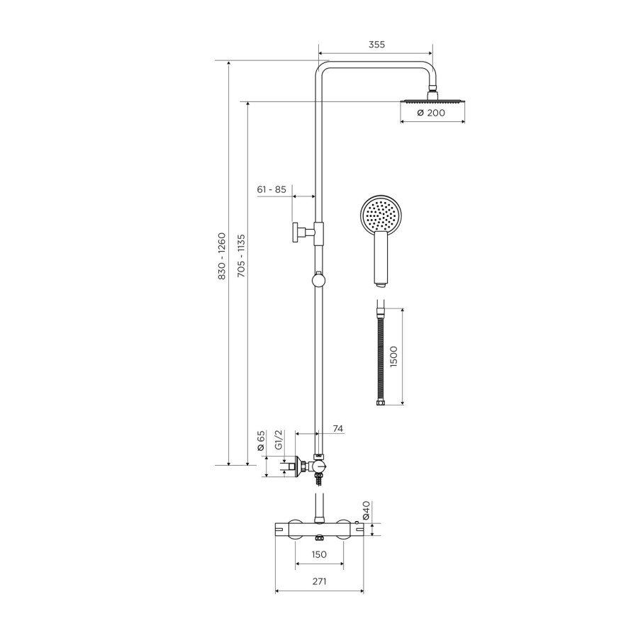 GRADE A1 - EQUATE Round Thermostatic Shower Set Brushed Nickel