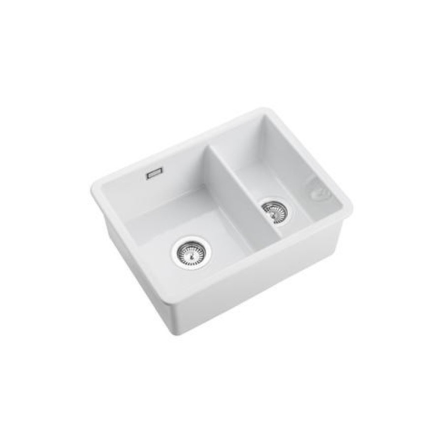 GRADE A1 - Box Opened Rangemaster Rustique White 1.5 Bowl Undermount Ceramic Kitchen Sink