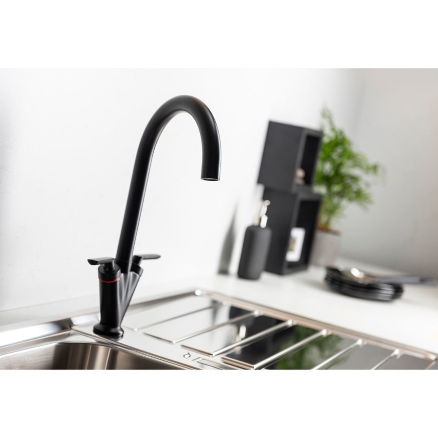 ONLY OPENED - Abode Volo Dual Lever Kitchen Mixer Tap - Matt Black