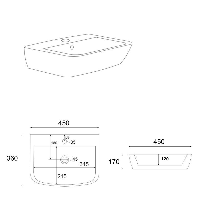 GRADE A1 - Cloakroom Wall Hung Basin 450mm - Atlanta