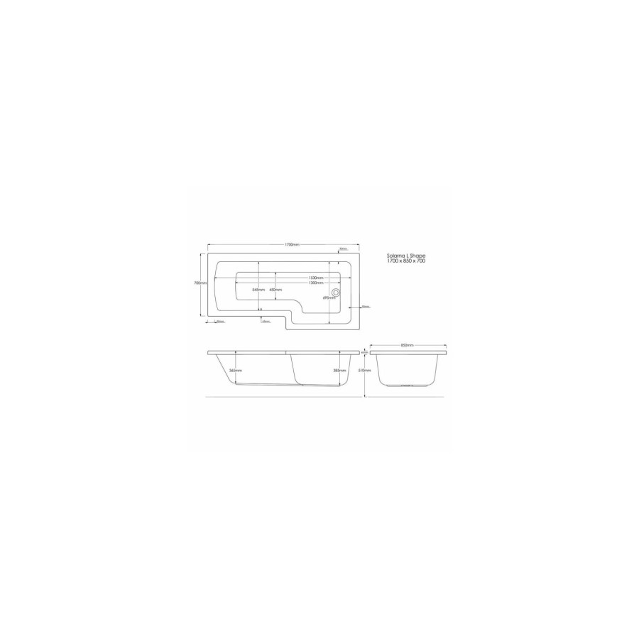 1700 L Shaped Right Hand Shower Bath and Front Panel