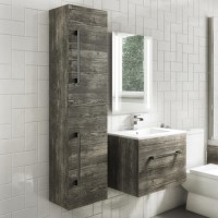 GRADE A1 - 1400mm Wall Hung Tall Boy Bathroom Cabinet - Grey Wood Effect - Ashford