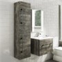 GRADE A1 - 1400mm Wall Hung Tall Boy Bathroom Cabinet - Grey Wood Effect - Ashford