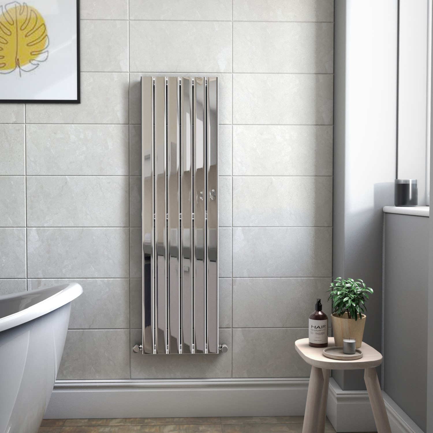 Single Panel Chrome Vertical Living Room Radiator - 1600mm x 452mm ...