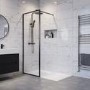 GRADE A1 - Black 1400mm Framed Wet Room Shower Screen with Wall Support Bar - Zolla