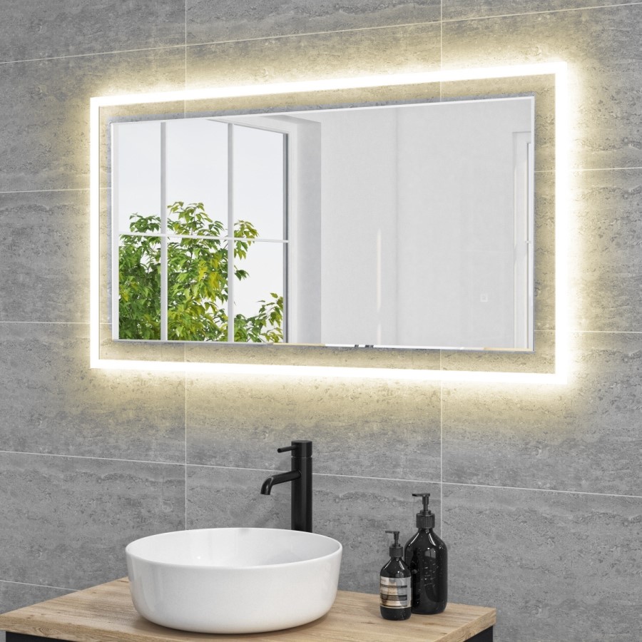 GRADE A1 - Rectangular Double Border LED Bathroom Mirror 1000x600mm - Izar 