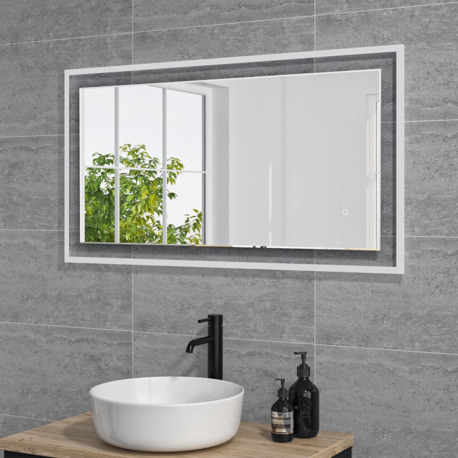 GRADE A1 - Rectangular Double Border LED Bathroom Mirror 1000x600mm - Izar 