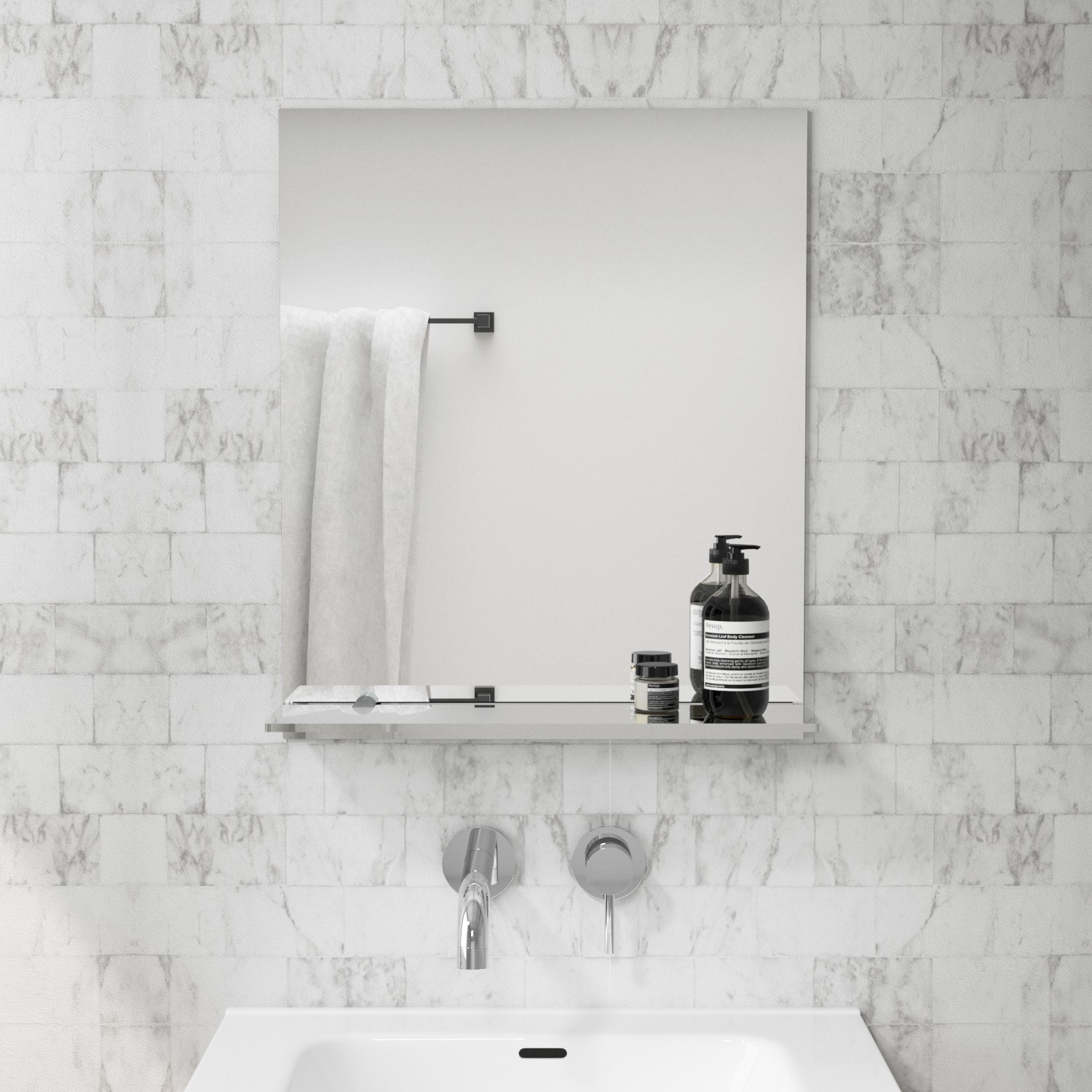 GRADE A1 Rectangular Bathroom Mirror with Glass Shelf 500 x 600mm