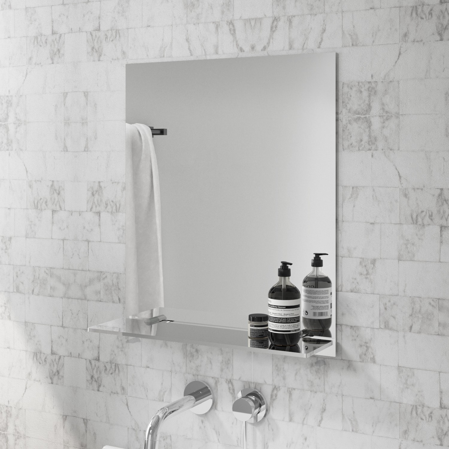 GRADE A1 Rectangular Bathroom Mirror with Glass Shelf 500 x 600mm