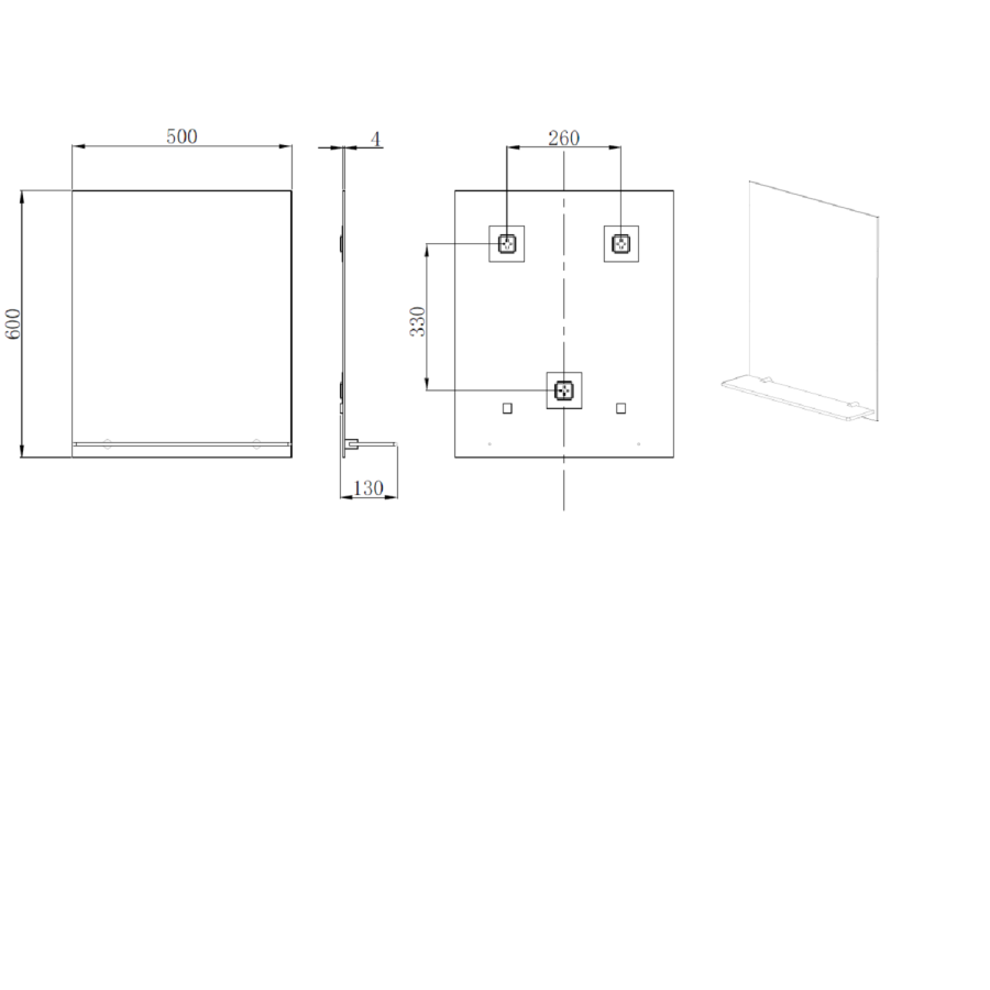 Rectangular Bathroom Mirror with Glass Shelf 500 x 600mm - Meissa 