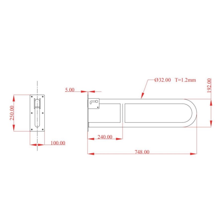 GRADE A1 - 748mm Chrome Hinged Grab Rail - Stainless Steel - Taylor & Moore