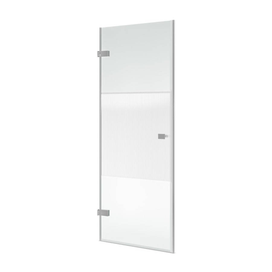 ONLY OPENED - Chrome 8mm Fluted Glass Hinged Shower Door 800mm Left Hand - Matira