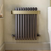 ALMOST PERFECT - Gunmetal Single Panel Radiator with Brass Towel Bar 600 x 600mm - Iraya