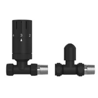 ALMOST PERFECT - Black Round Thermostatic Straight Radiator Valves with Lock Shield - Better Bathrooms