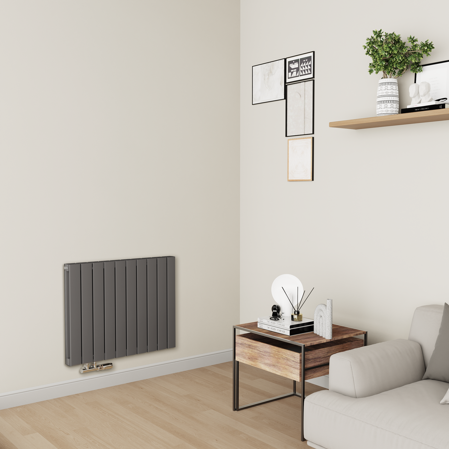 Eco Eleganza Anthracite Horizontal Flat Aluminium Middle Connection Radiator 600X750mm Double Panel 3056 Btu ACHD10-600-DGCF - Image 2