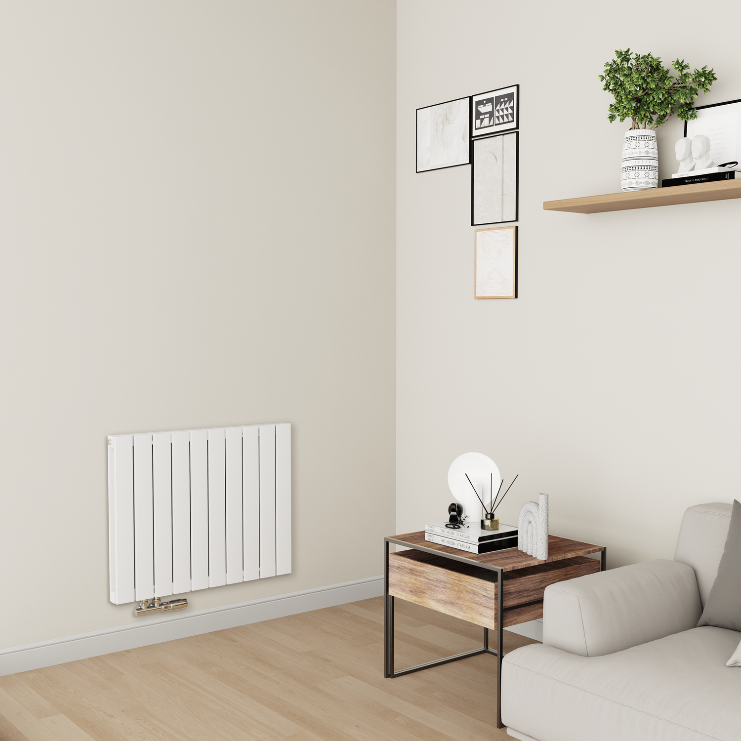 Eco Eleganza White Horizontal Flat Aluminium Middle Connection Radiator 600X750mm Double Panel 3056 Btu