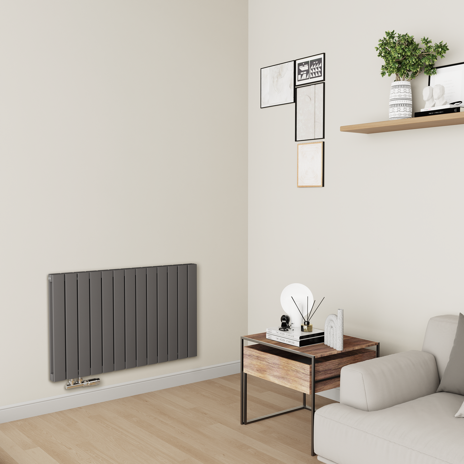 Eco Eleganza Anthracite Horizontal Flat Aluminium Middle Connection Radiator 600X975mm Double Panel 3973 Btu