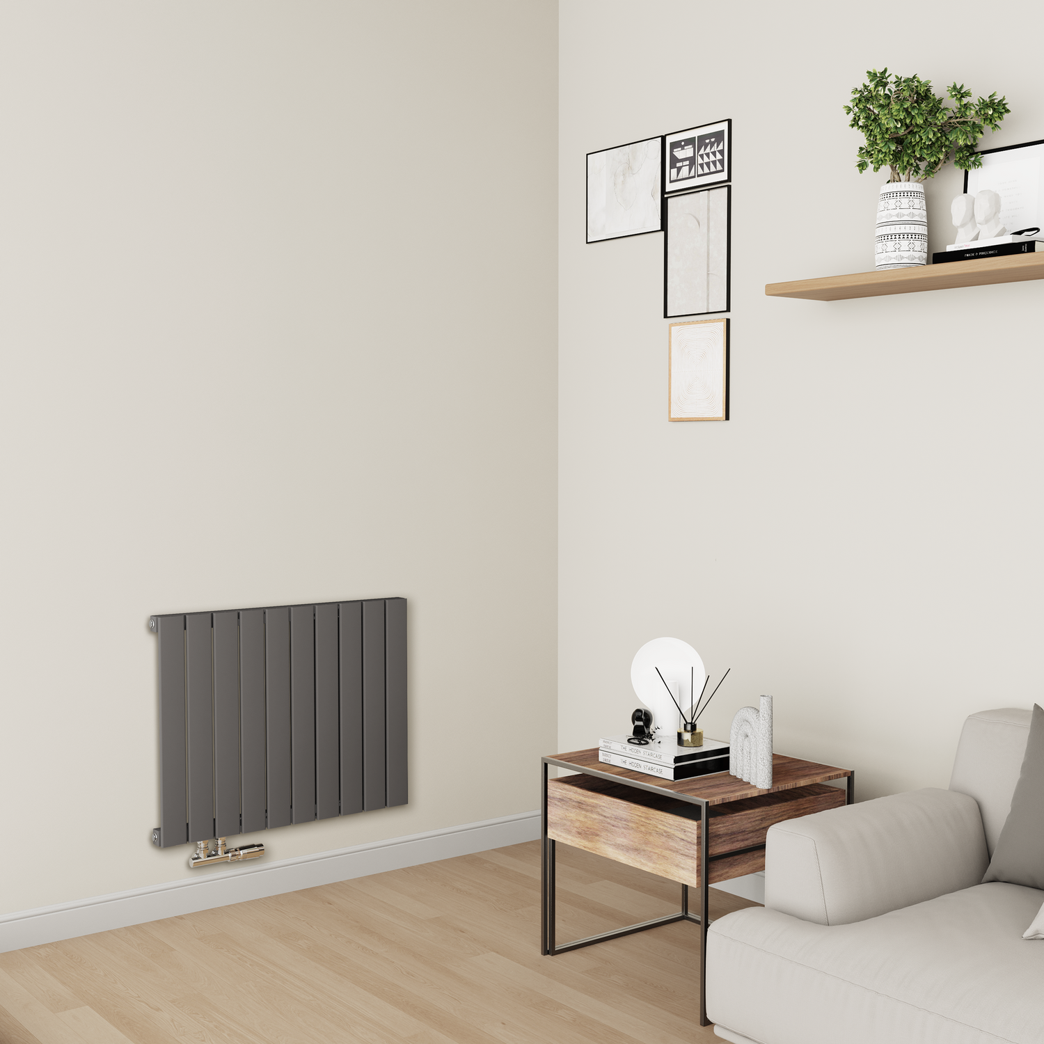 Eco Eleganza Anthracite Horizontal Flat Aluminium Middle Connection Radiator 600X750mm Single Panel 2302 Btu