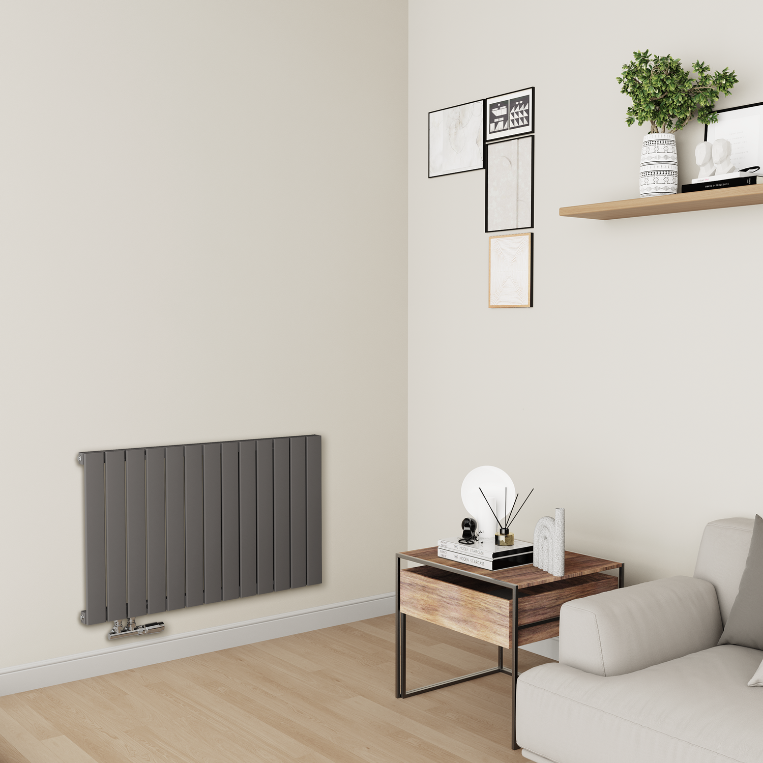 Eco Eleganza Anthracite Horizontal Flat Designer Aluminium Radiator 600X975mm Single Panel 2992 Btu Small