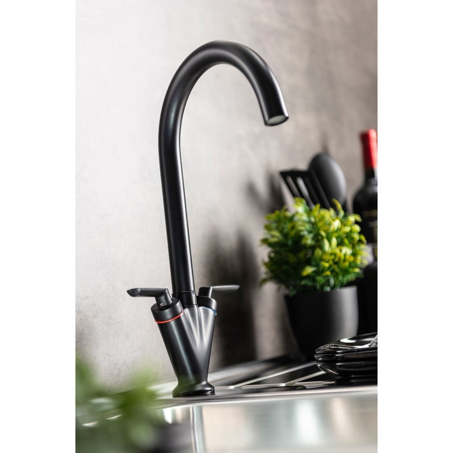 ONLY OPENED - Abode Volo Dual Lever Kitchen Mixer Tap - Matt Black