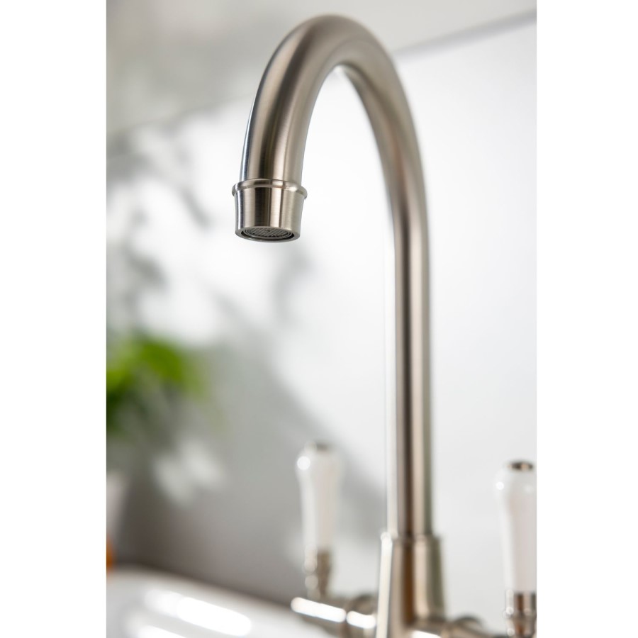ONLY OPENED - Abode Keswick Dual Lever Kitchen Mixer Tap - Brushed Nickel
