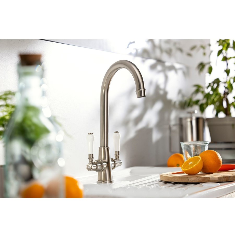 ONLY OPENED - Abode Keswick Dual Lever Kitchen Mixer Tap - Brushed Nickel