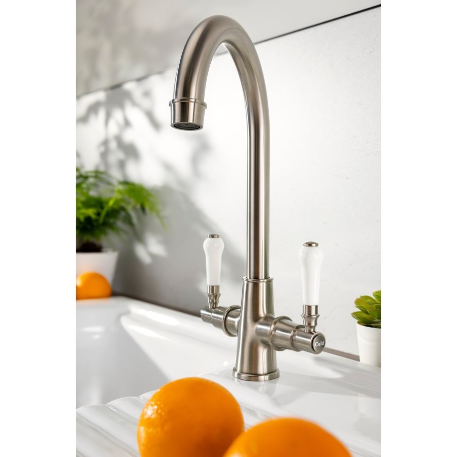 ONLY OPENED - Abode Keswick Dual Lever Kitchen Mixer Tap - Brushed Nickel