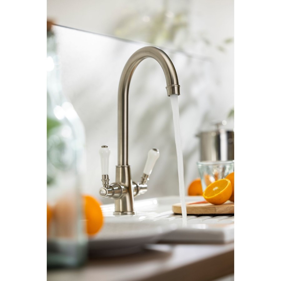 ONLY OPENED - Abode Keswick Dual Lever Kitchen Mixer Tap - Brushed Nickel