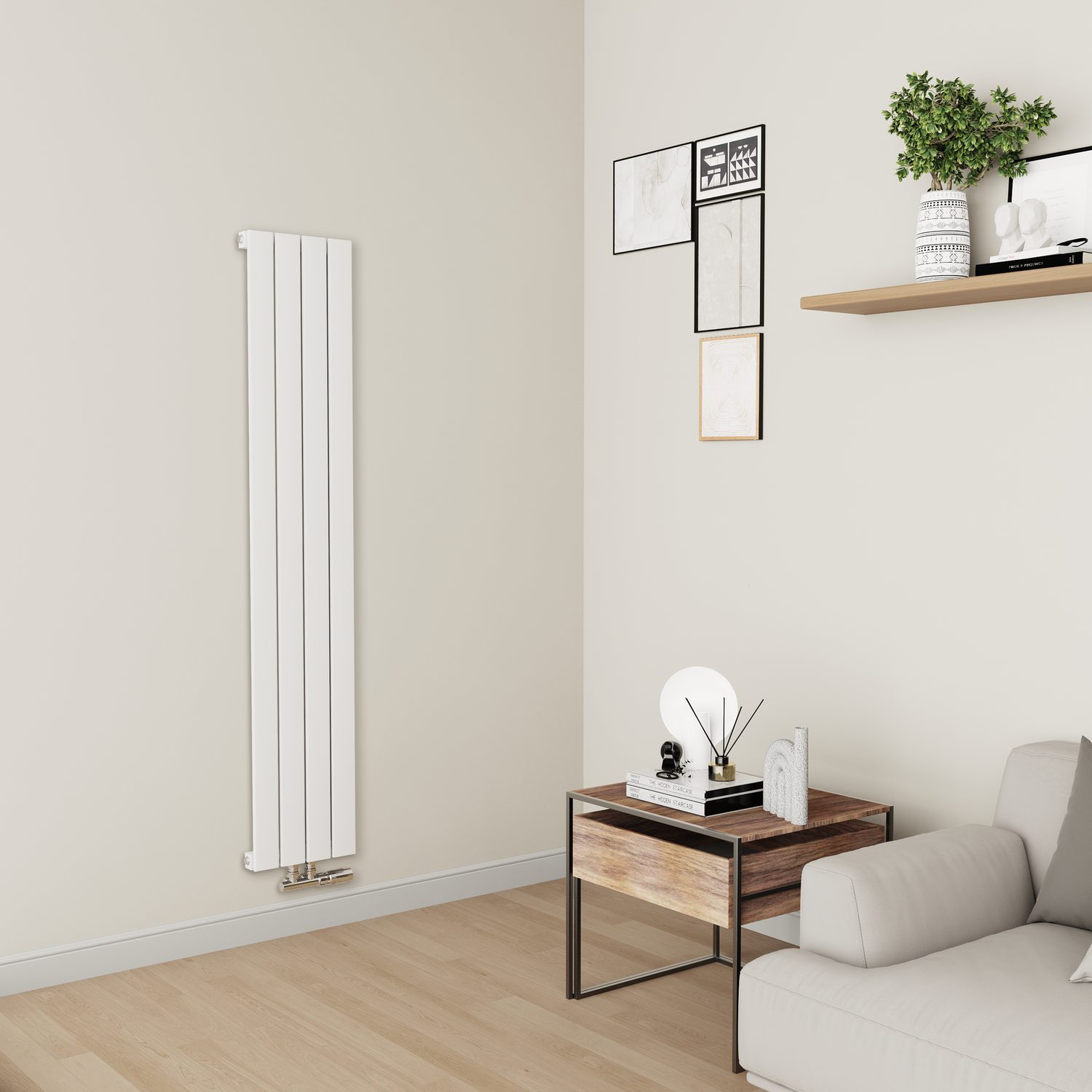 Eco Eleganza Vertical Flat Aluminium Middle Connection Radiator 1600X300mm Single Panel 2036 Btu ACVS4-1600-WCF - Image 2