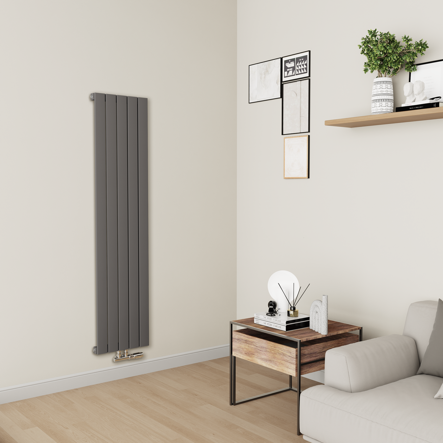 Eco Eleganza Anthracite Vertical Flat Aluminium Middle Connection Radiator 1600X375mm Single Panel 2546 Btu ACVS5-1600-DGCF - Image 2