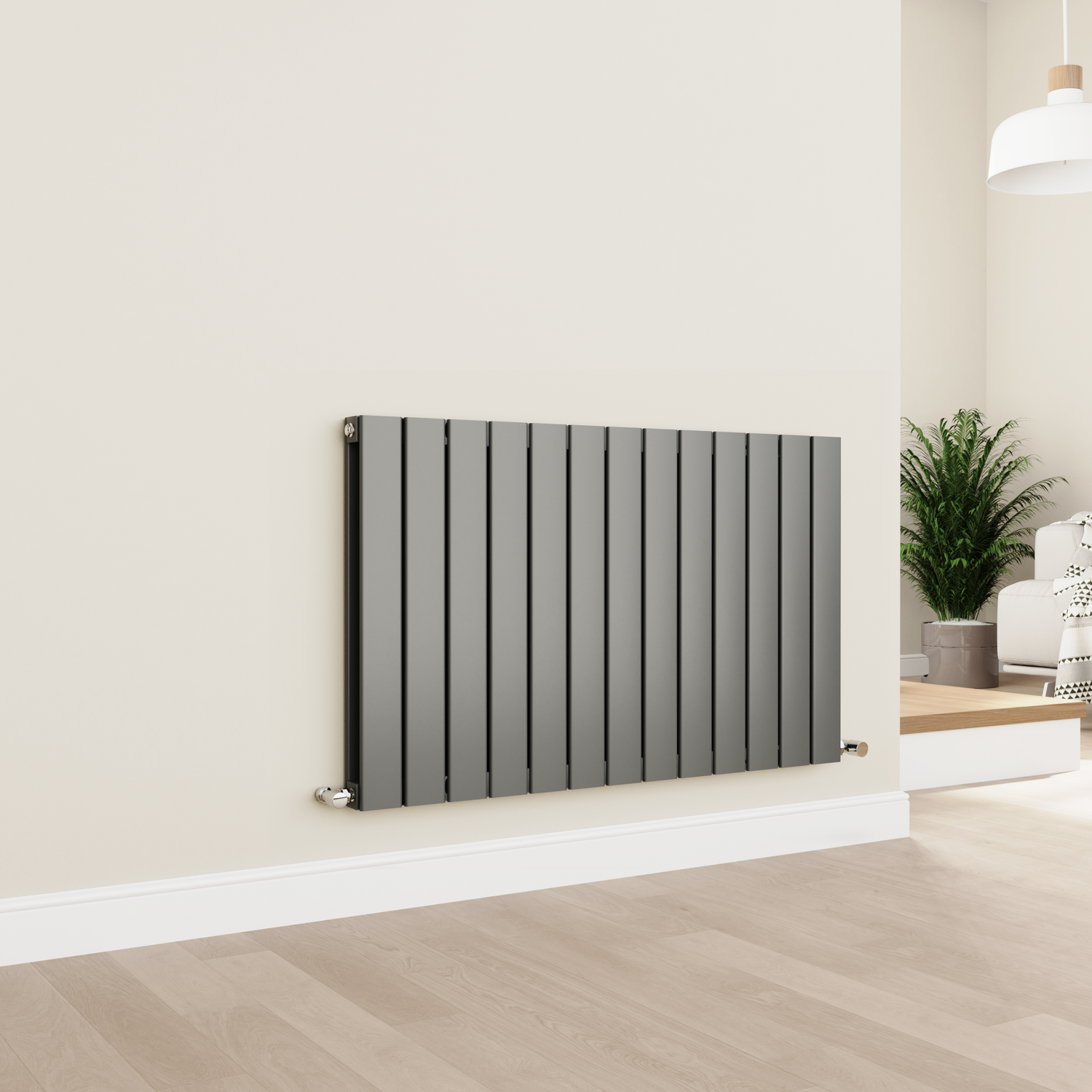 Eco Eleganza Anthracite Horizontal Flat Designer Aluminium Radiator 600X975mm Double Panel 3973 Btu