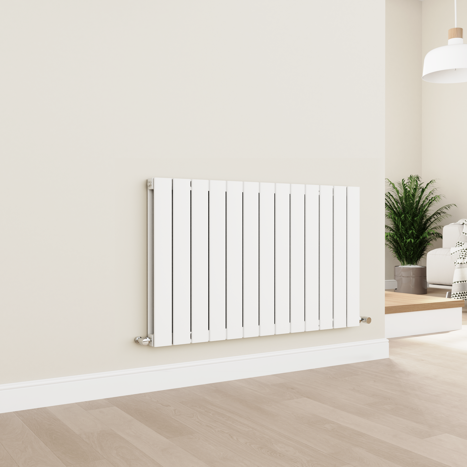 Eco Eleganza White Horizontal Flat Designer Aluminium Radiator 600X975mm Double Panel 3973 Btu