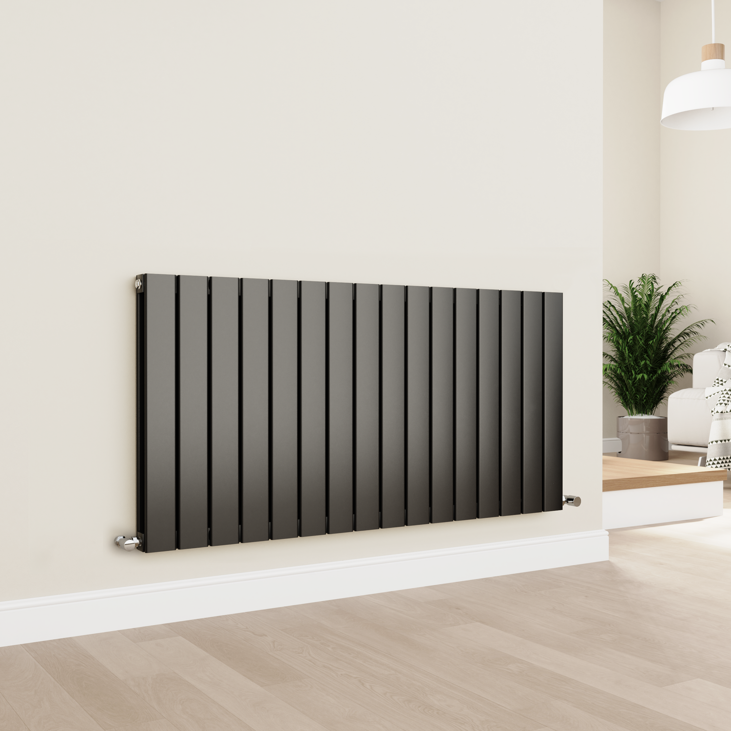 Eco Eleganza Midnight Horizontal Flat Designer Aluminium Radiator 600X1200mm Double Panel 4890 Btu AHD16-600-BCF - Image 2